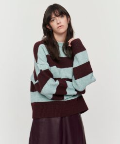 Toj Jakke | Heidi Jumper Bourgogne Og Mint Stripe