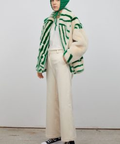 Toj Jakke | Rita Faux Fur Coat Green Stripe