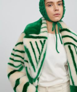 Toj Jakke | Rita Faux Fur Coat Green Stripe